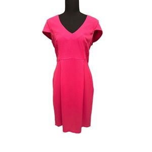 H&M Pink Sheath Midi Dress with V-Neck Cap Sleeves